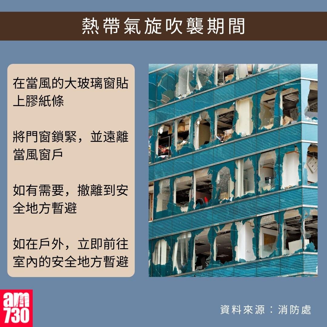 打風應急避險貼士｜熱帶氣旋吹襲期間（am730製圖）